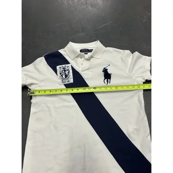 Polo Ralph Lauren Cream Custom Fit Big Navy Blue Pony Polo Men's Medium RLPC 44 - Picture 4 of 5